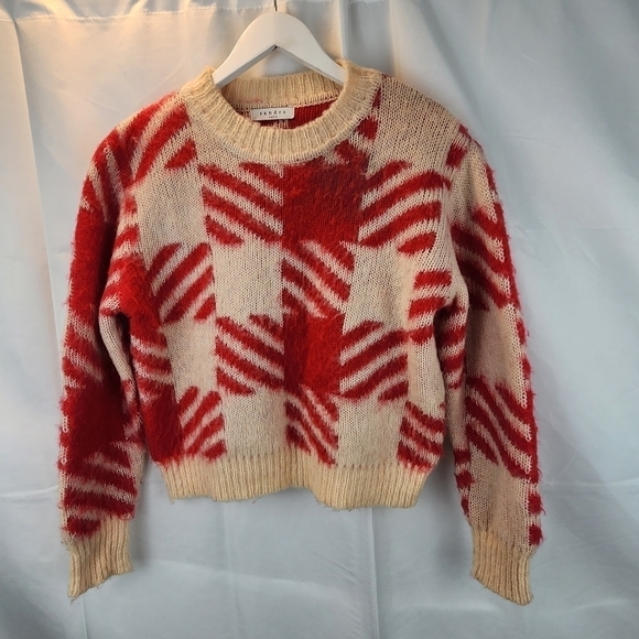 Sandro Ginn Checked Jacquard Crew Sweater size S in VGUC - Picture 2 of 10